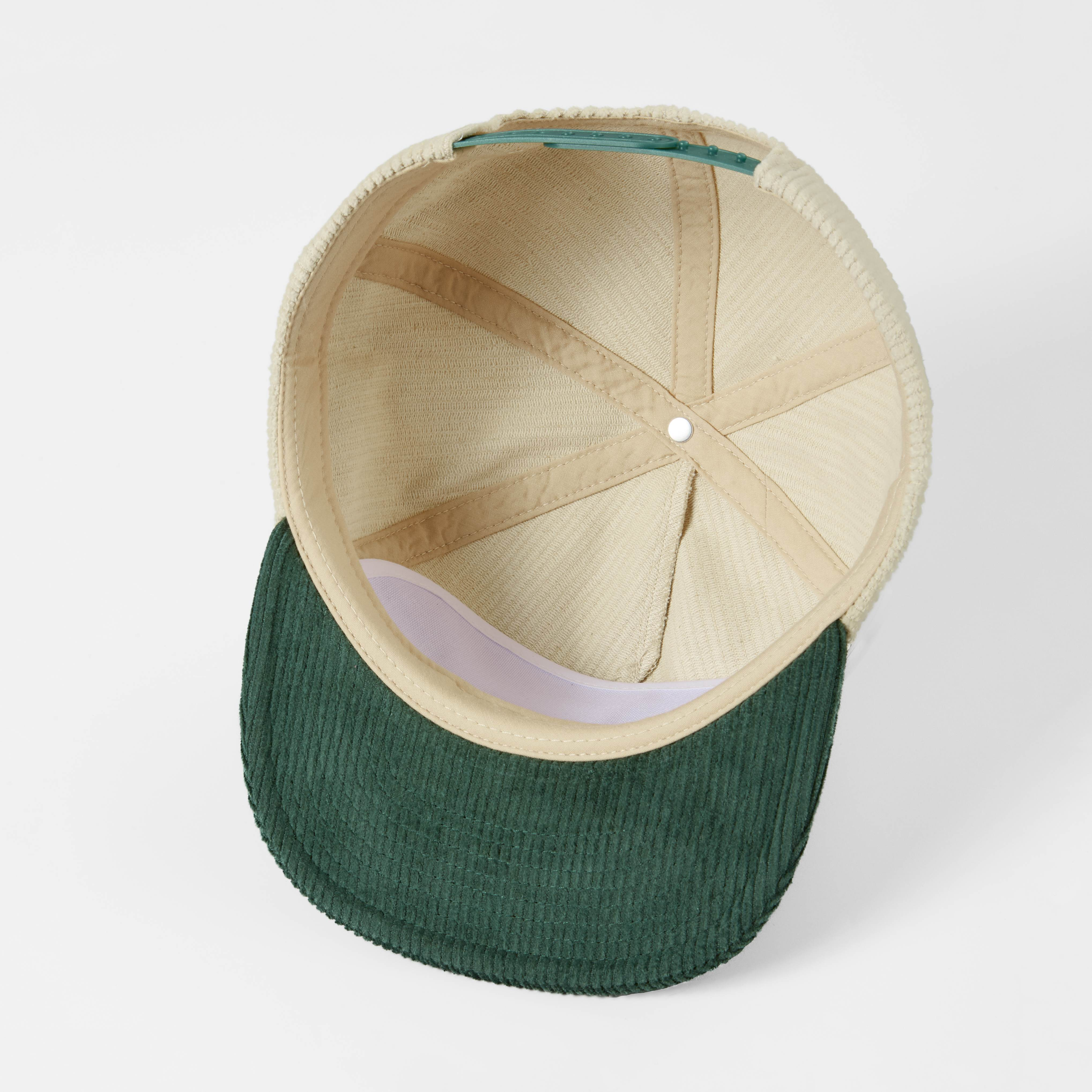 custom 5 panel corduroy snapback hat beigeand green inside