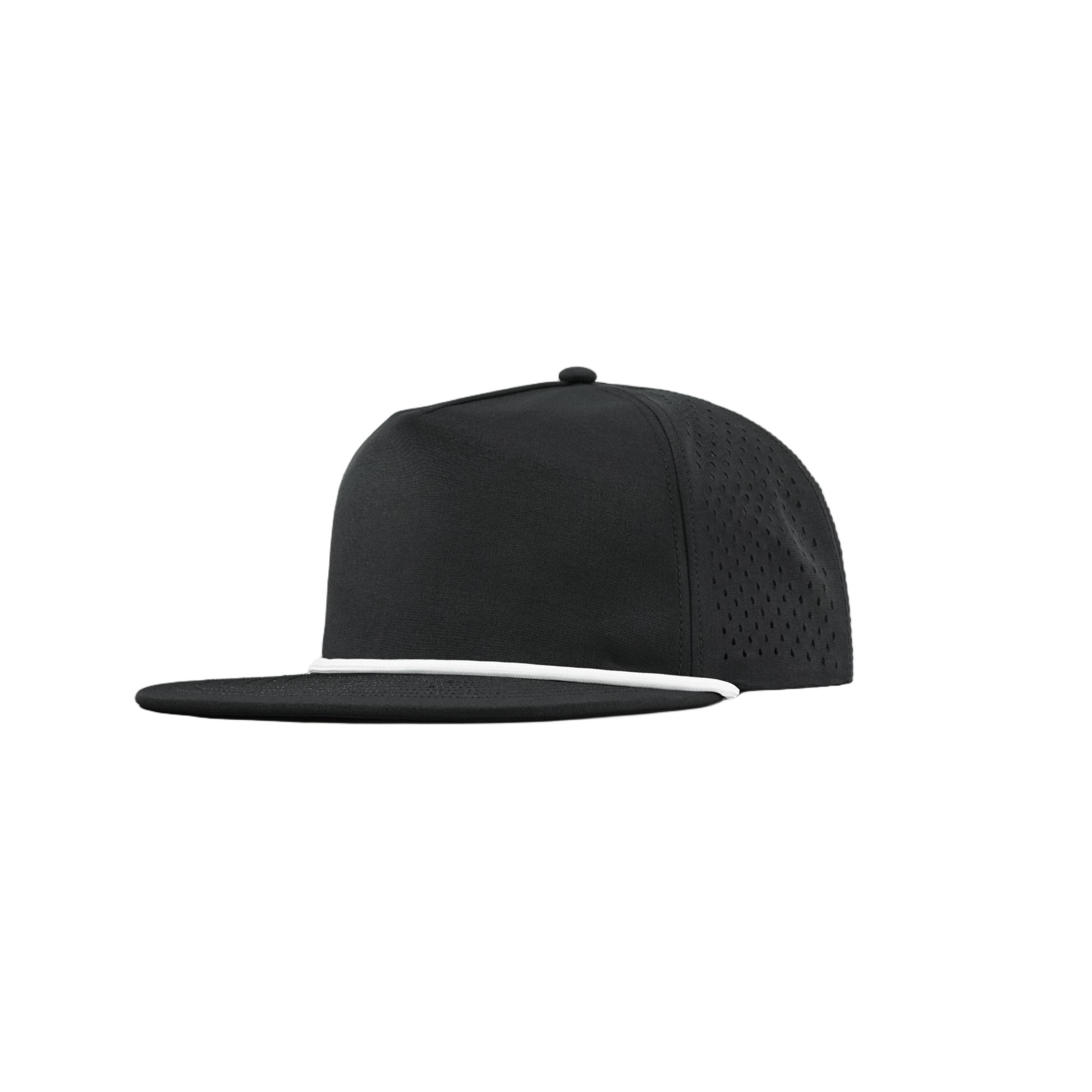 custom personalized 5 panel laser perforated snapback hats with rope black k106 22
