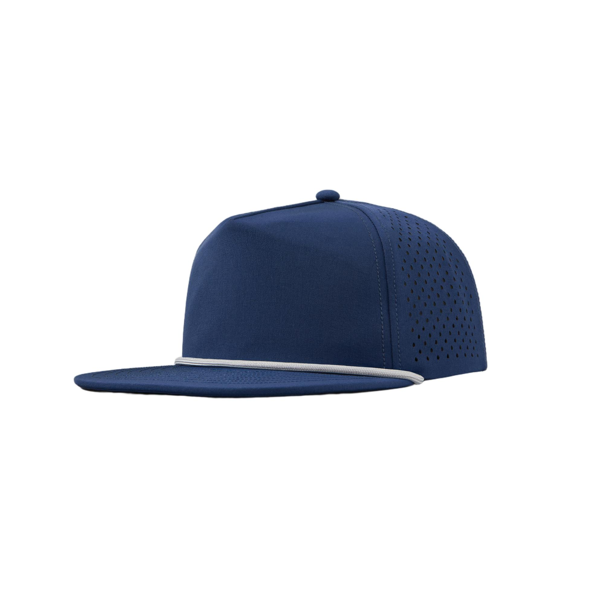 custom personalized 5 panel laser perforated snapback hats with rope navy k106 8