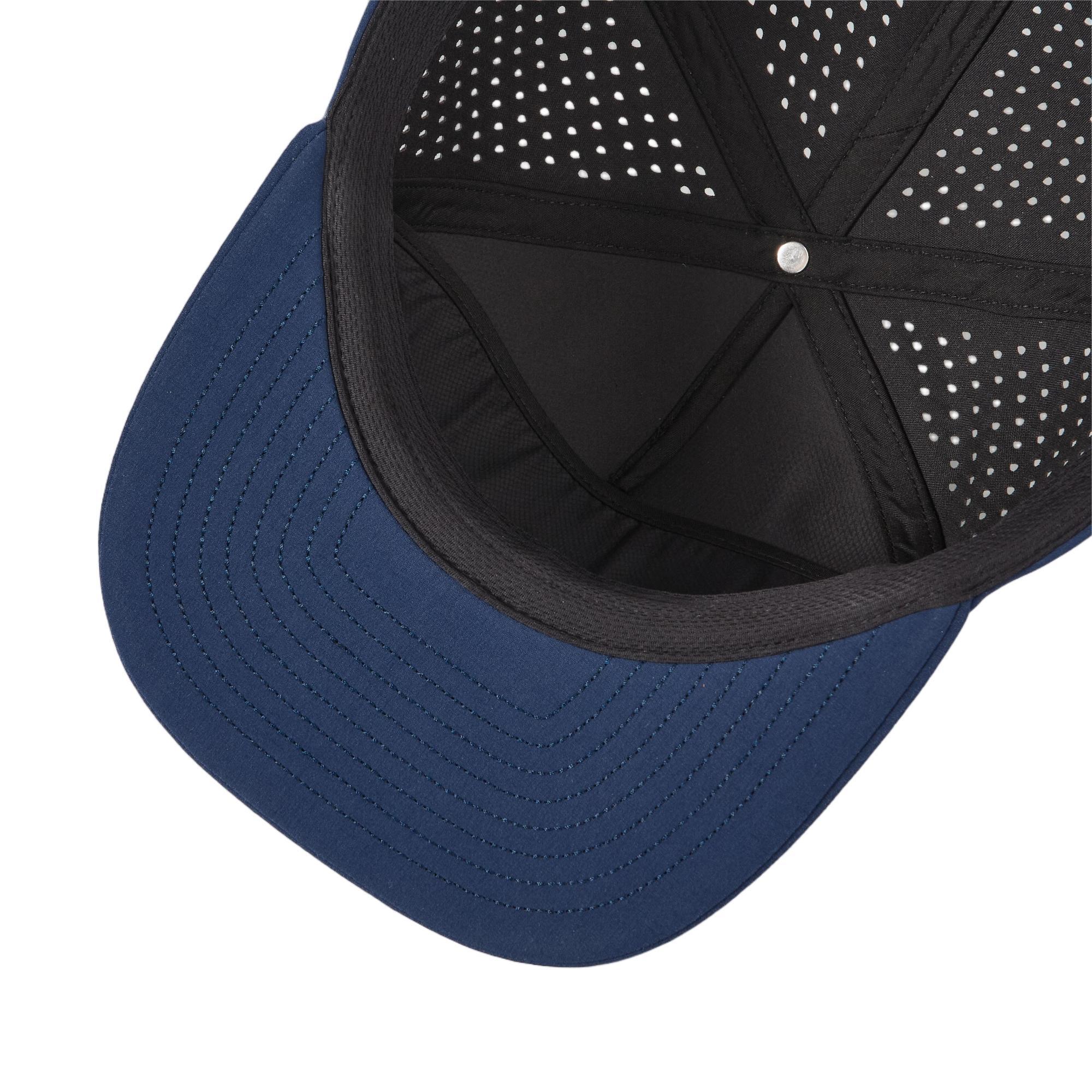 custom personalized 5 panel laser perforated snapback hats navy under peak
